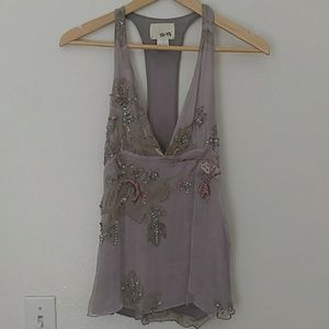 Ya-Ya 100% Silk Chiffon Halter Embroidery Blouse